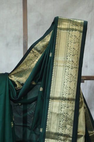 Dark Green Kanchi Silk Cotton Saree with Jari Border-SRDGKSCS81