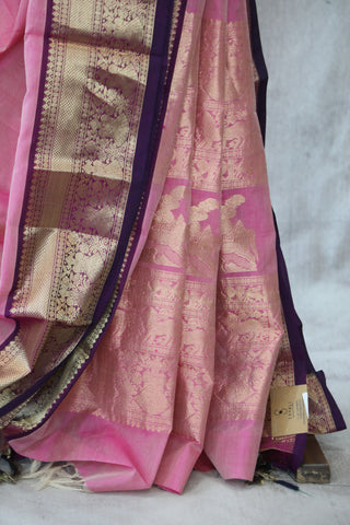 Pink Kanchi Silk Cotton Saree with Jari Border-SRPKSCS80