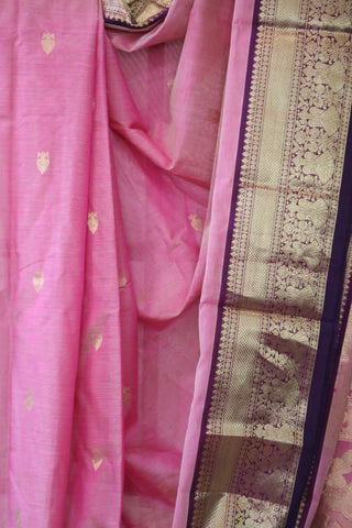 Pink Kanchi Silk Cotton Saree with Jari Border-SRPKSCS80