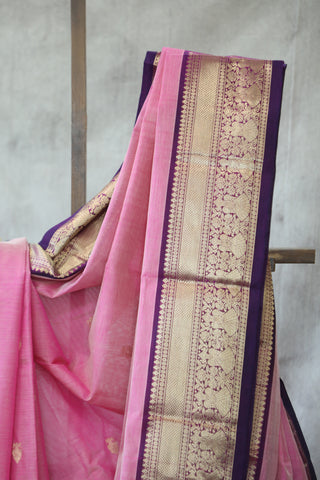 Pink Kanchi Silk Cotton Saree with Jari Border-SRPKSCS80