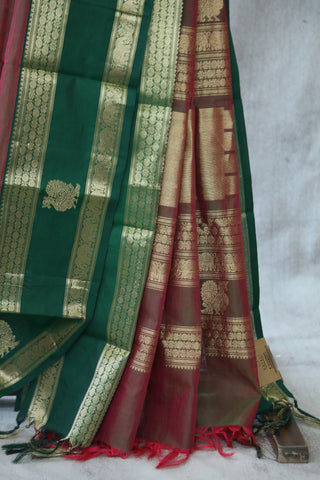 Two Tone Pink Kanchi Silk Cotton Saree with Jari Border-SRTTPKSCS113