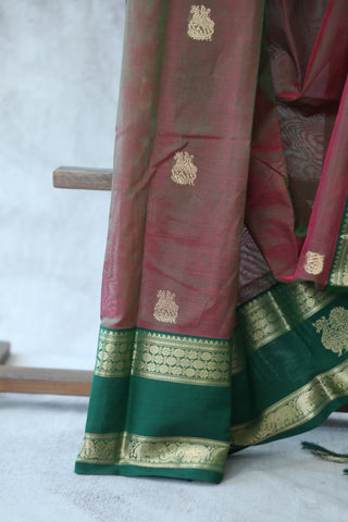 Two Tone Pink Kanchi Silk Cotton Saree with Jari Border-SRTTPKSCS113