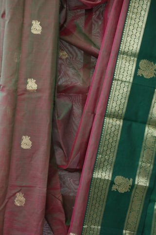 Two Tone Pink Kanchi Silk Cotton Saree with Jari Border-SRTTPKSCS113