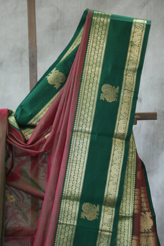 Two Tone Pink Kanchi Silk Cotton Saree with Jari Border-SRTTPKSCS113