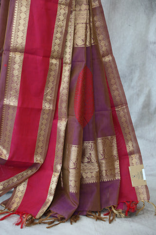 Two Tone Purple Kanchi Silk Cotton Saree with Jari Border-SRTTPKSCS110