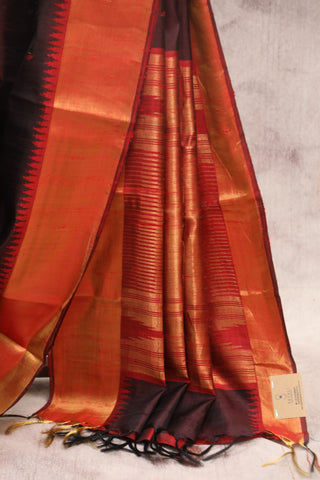 Dark Wine Raw Silk Saree - SRDWRSS459