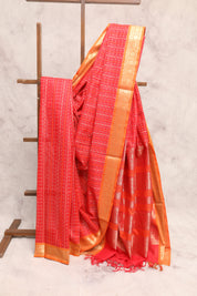 Red Kanchi Silk Cotton Saree with Jari Border-SRRKSCS53
