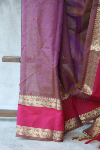 Two Tone Purple Kanchi Silk Cotton Saree with Jari Border-SRTTPKSCS110