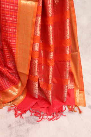 Red Kanchi Silk Cotton Saree with Jari Border-SRRKSCS53