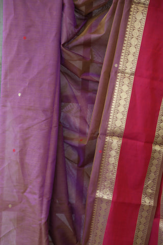 Two Tone Purple Kanchi Silk Cotton Saree with Jari Border-SRTTPKSCS110