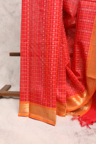 Red Kanchi Silk Cotton Saree with Jari Border-SRRKSCS53