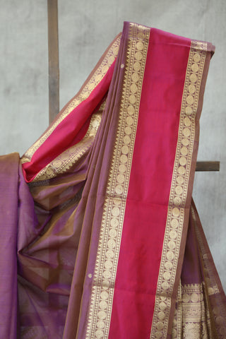 Two Tone Purple Kanchi Silk Cotton Saree with Jari Border-SRTTPKSCS110