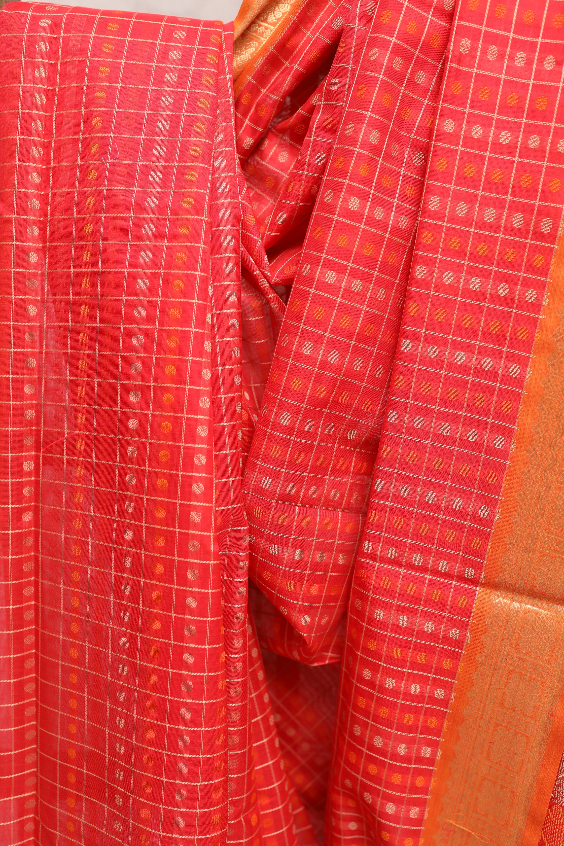 Red Kanchi Silk Cotton Saree with Jari Border-SRRKSCS53