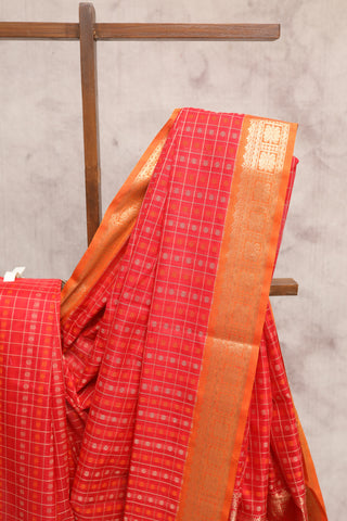 Red Kanchi Silk Cotton Saree with Jari Border-SRRKSCS53