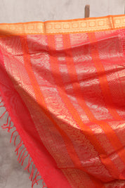 Red Kanchi Silk Cotton Saree with Jari Border-SRRKSCS53