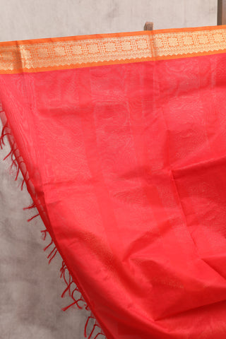 Red Kanchi Silk Cotton Saree with Jari Border-SRRKSCS53