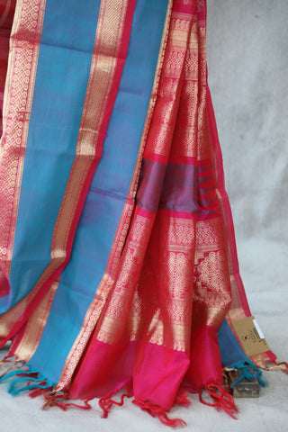 Pink Kanchi Silk Cotton Saree with Jari Border-SRPKSCS109