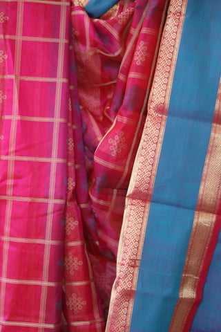 Pink Kanchi Silk Cotton Saree with Jari Border-SRPKSCS109