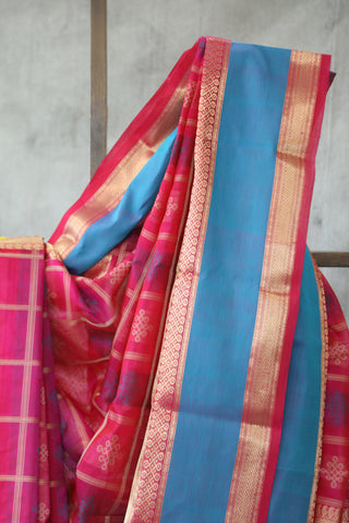 Pink Kanchi Silk Cotton Saree with Jari Border-SRPKSCS109