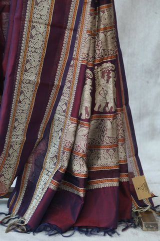 Wine Kanchi Silk Cotton Saree with Jari Border-SRWKSCS117