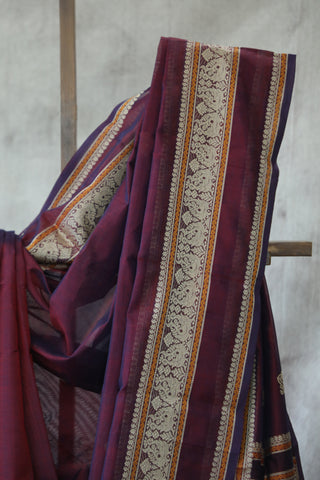 Wine Kanchi Silk Cotton Saree with Jari Border-SRWKSCS117