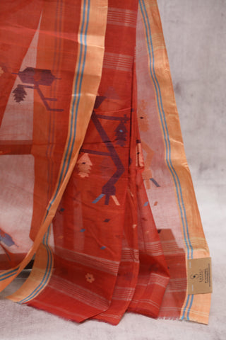 Brick Orange Cotton Jamdani Saree-SRBOCJS154