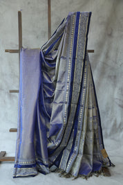 Two Tone Blue Kanchi Silk Cotton Saree with Jari Border-SRTTBKSCS111