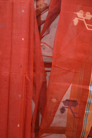 Brick Orange Cotton Jamdani Saree-SRBOCJS154