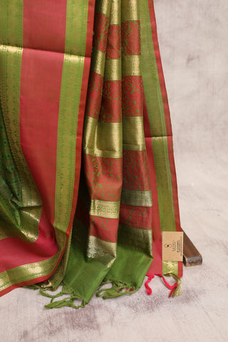 Mehndi Kanchi Silk Cotton Saree with Jari Border-SRMKSCS50