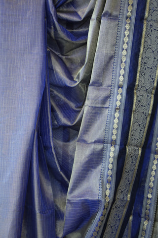 Two Tone Blue Kanchi Silk Cotton Saree with Jari Border-SRTTBKSCS111