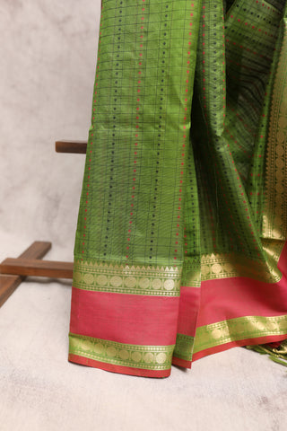 Mehndi Kanchi Silk Cotton Saree with Jari Border-SRMKSCS50