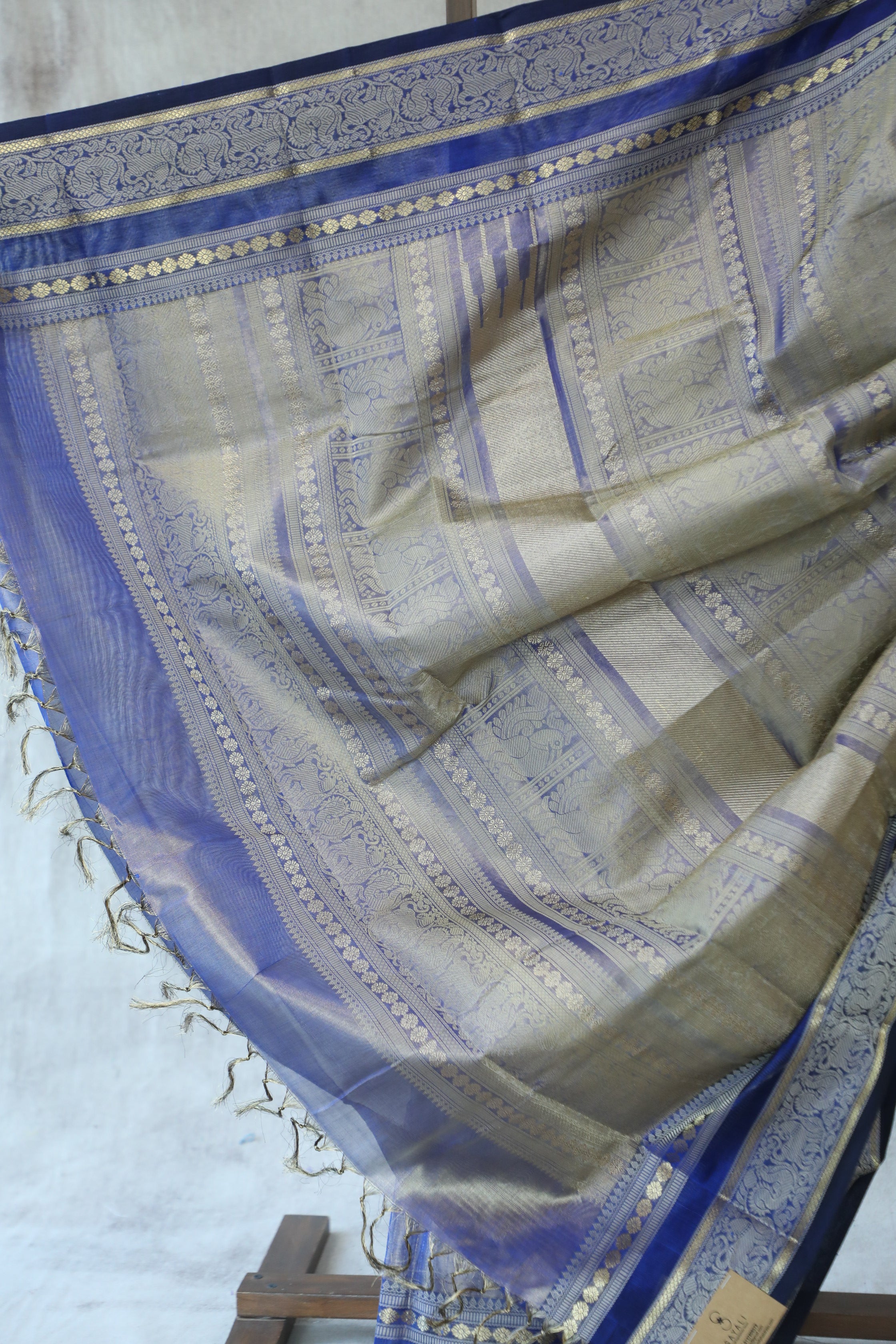 Two Tone Blue Kanchi Silk Cotton Saree with Jari Border-SRTTBKSCS111