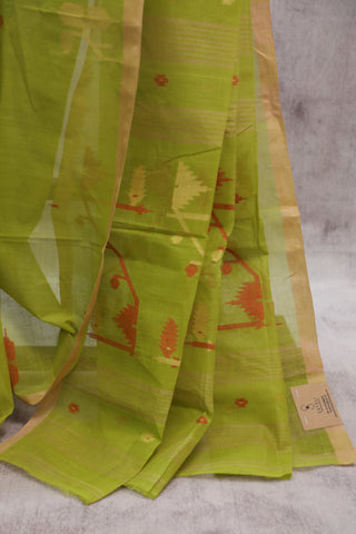 Green Cotton Jamdani Saree-SRGCJS153