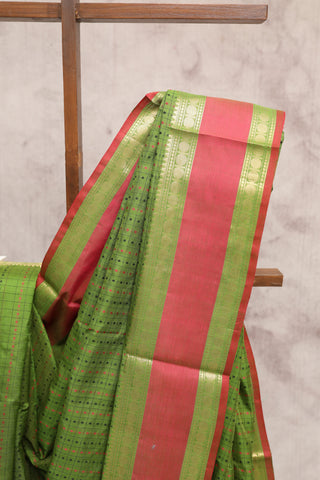 Mehndi Kanchi Silk Cotton Saree with Jari Border-SRMKSCS50