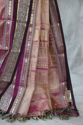 Two Tone Magenta Kanchi Silk Cotton Saree with Jari Border-SRTTMKSCS112