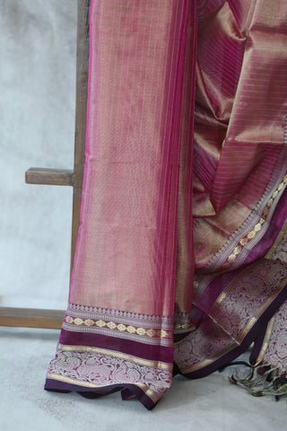 Two Tone Magenta Kanchi Silk Cotton Saree with Jari Border-SRTTMKSCS112