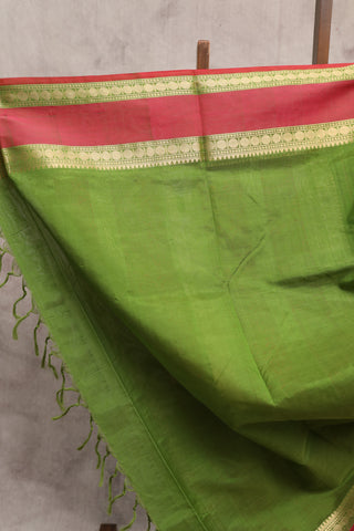 Mehndi Kanchi Silk Cotton Saree with Jari Border-SRMKSCS50