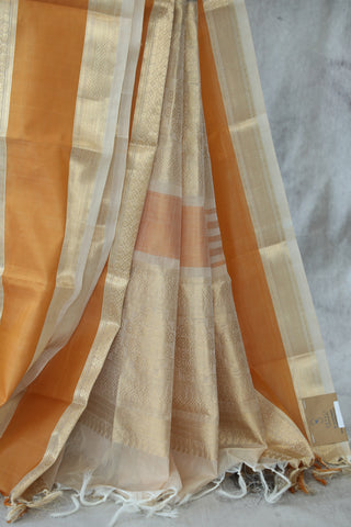 Beige Kanchi Silk Cotton Saree with Jari Border-SRBKSCS108