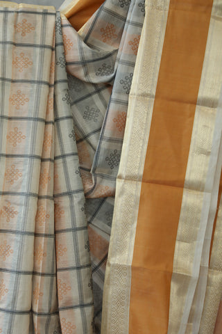 Beige Kanchi Silk Cotton Saree with Jari Border-SRBKSCS108