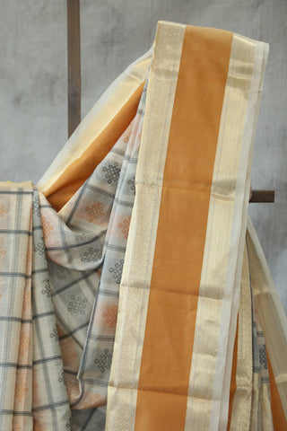 Beige Kanchi Silk Cotton Saree with Jari Border-SRBKSCS108