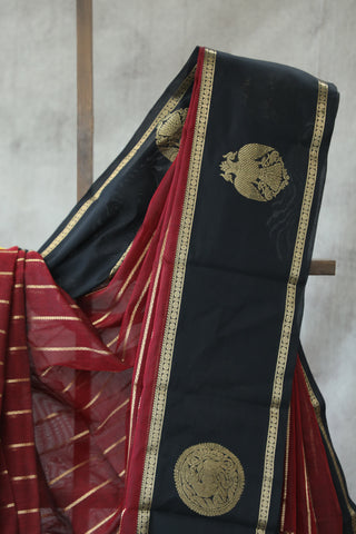 Maroon Kanchi Silk Cotton Saree with Jari Border-SRPKSCS105