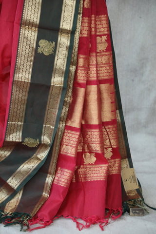 Pink Kanchi Silk Cotton Saree with Jari Border-SRPKSCS114