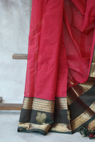 Pink Kanchi Silk Cotton Saree with Jari Border-SRPKSCS114