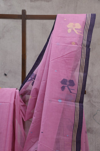 Pastel Pink Cotton Jamdani Saree-SRPPCJS151