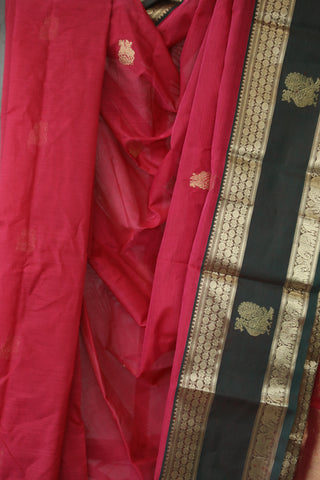 Pink Kanchi Silk Cotton Saree with Jari Border-SRPKSCS114