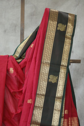 Pink Kanchi Silk Cotton Saree with Jari Border-SRPKSCS114