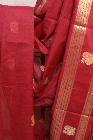 Maroon Kanchi Silk Cotton Saree with Jari Border-SRMKSCS47