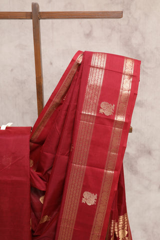 Maroon Kanchi Silk Cotton Saree with Jari Border-SRMKSCS47