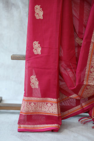 Pink Kanchi Silk Cotton Saree with Jari Border-SRPKSCS115