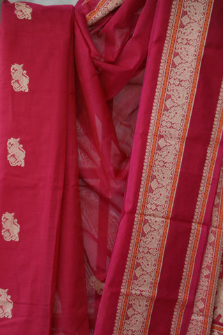 Pink Kanchi Silk Cotton Saree with Jari Border-SRPKSCS115